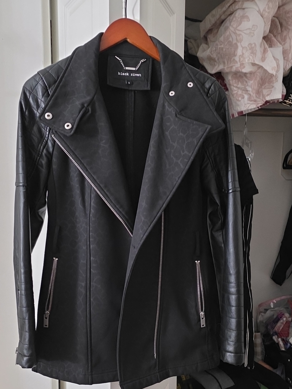 Black Rivet Black Faux Leather Asymmetrical Zip Jacket
